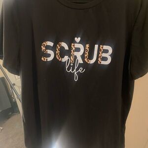 SHEIN Black Tee with Leopard 'Scrub Life' Design
